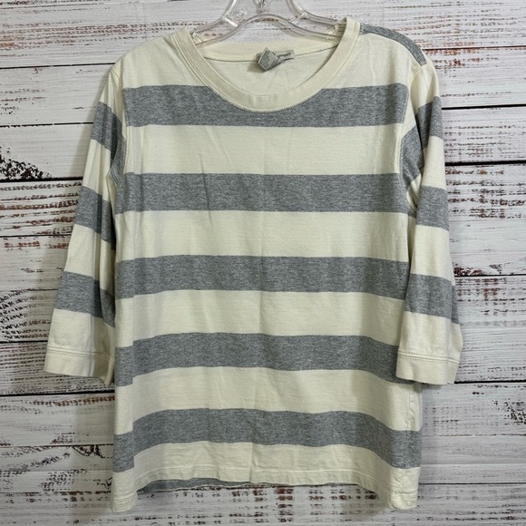 Basic Equipment scoop neck striped half sleeve popover casual blouse - Picture 1 of 6